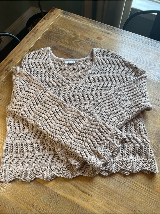 American Eagle Outfitters Sweaters - American Eagle Outfitters Open-Weave V-Neck Sweater in Dusty Beige